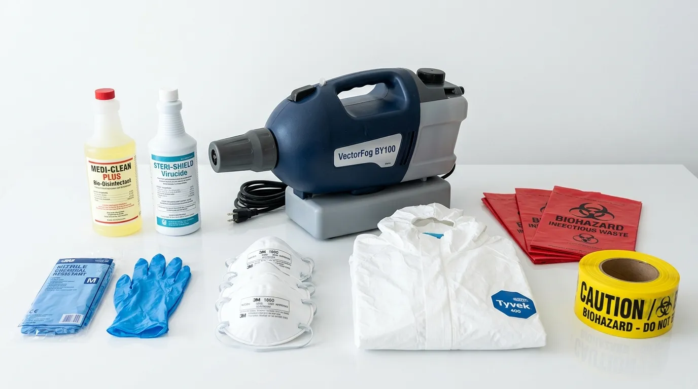 Professional biohazard remediation crew working in Akron