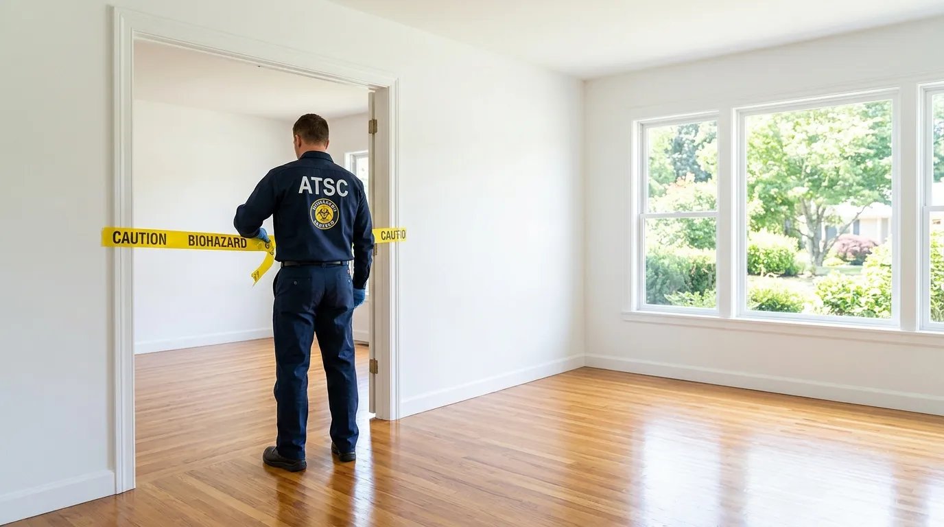 Certified biohazard cleanup crew performing Decomposition Cleanup in Akron
